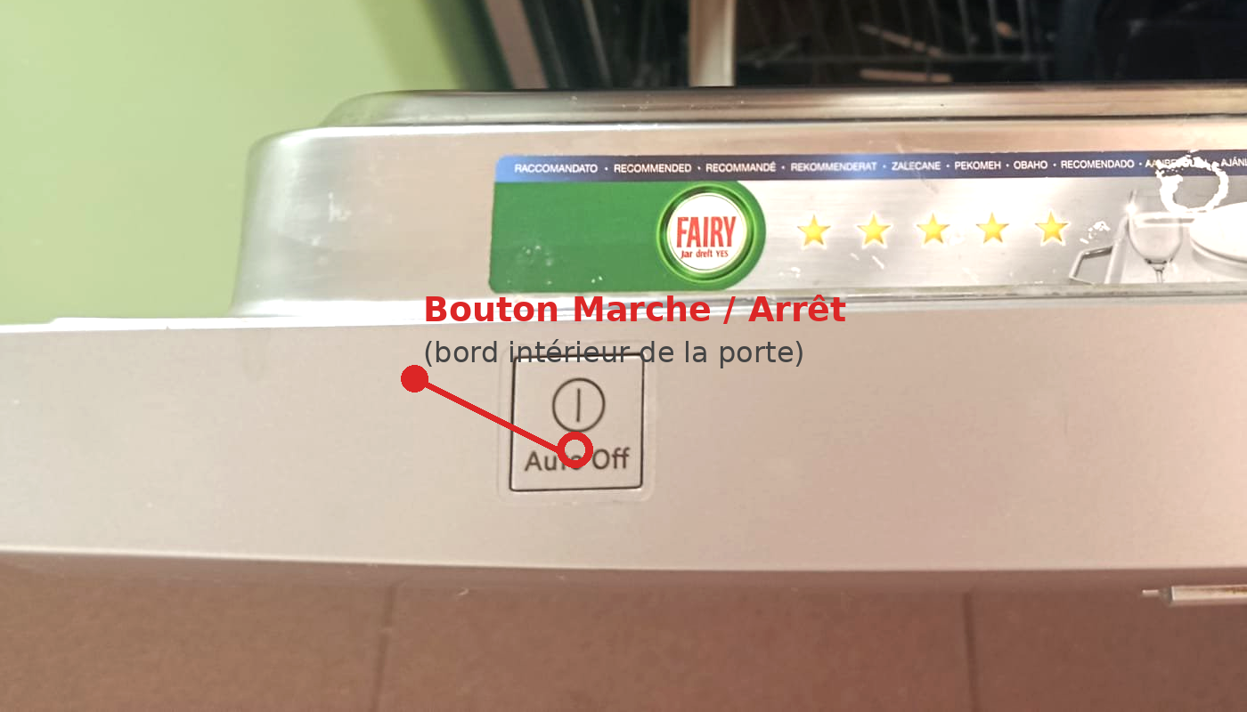 Bouton Marche/Arrêt sur le bord intérieur de la porte